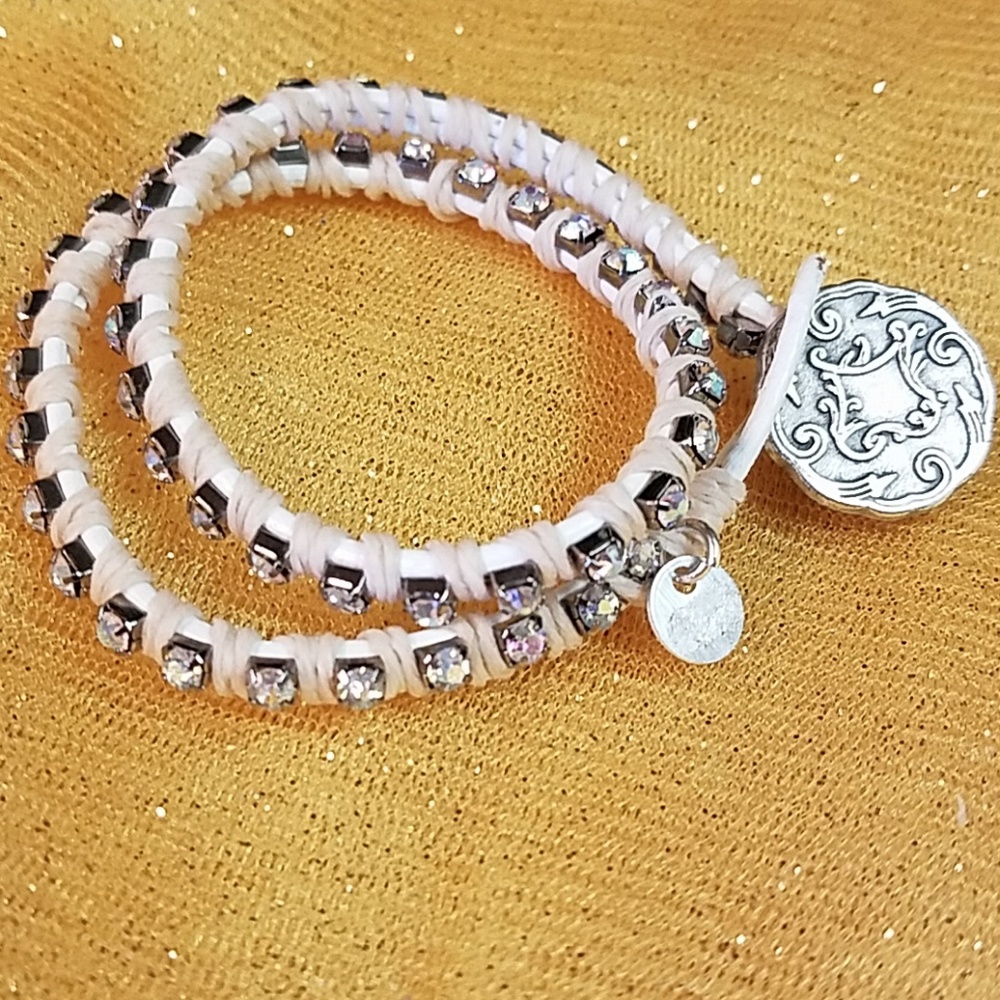 Leather Wrap Rhinestone Bracelet - Picture 2 of 5